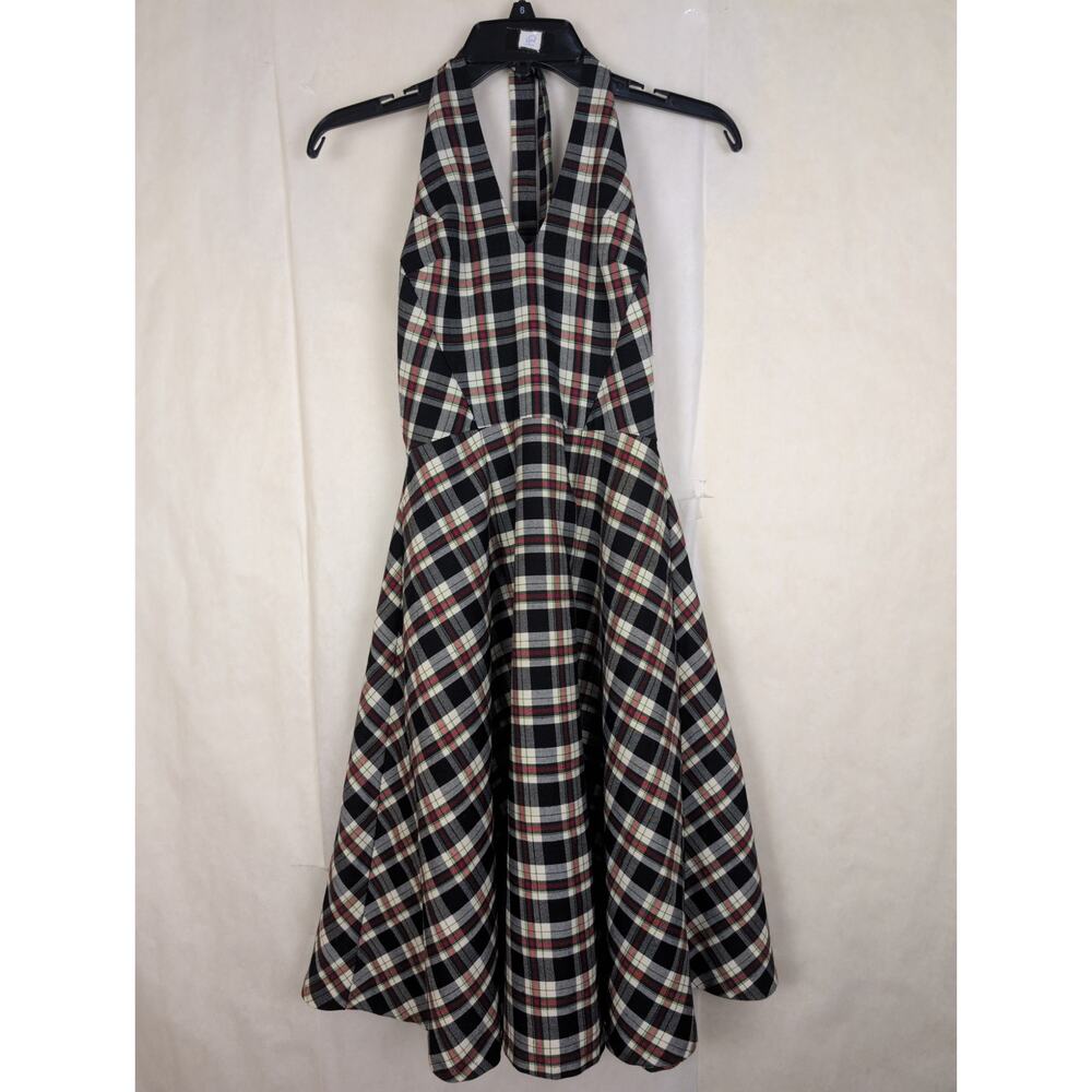 Coconinno black red plaid halter neck swing dress Size Small Preppy Retro Glam